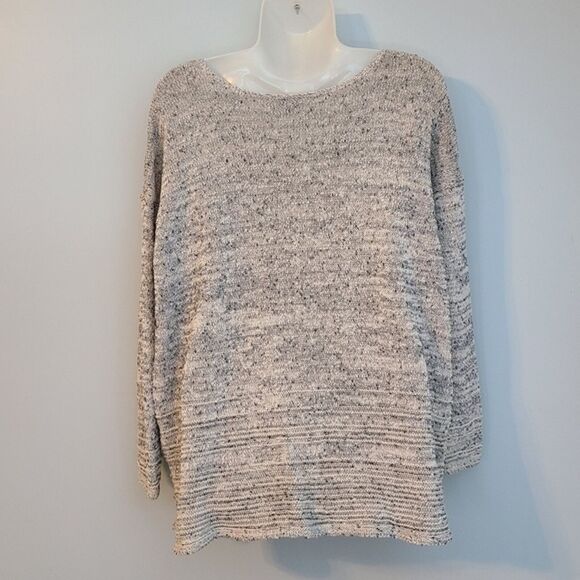 J Jill Speckled Raised Lines Scoop neck Cotton blend knit Long Sleeve sweater LP - Picture 2 of 10